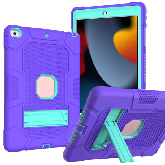 For iPad 10.2 2021 / 2020 / 2019 Contrast Color Robot Shockproof Silicone + PC Protective Case with Holder (Purple Mint Green) - iPad 10.2 Cases by buy2fix | Online Shopping UK | buy2fix