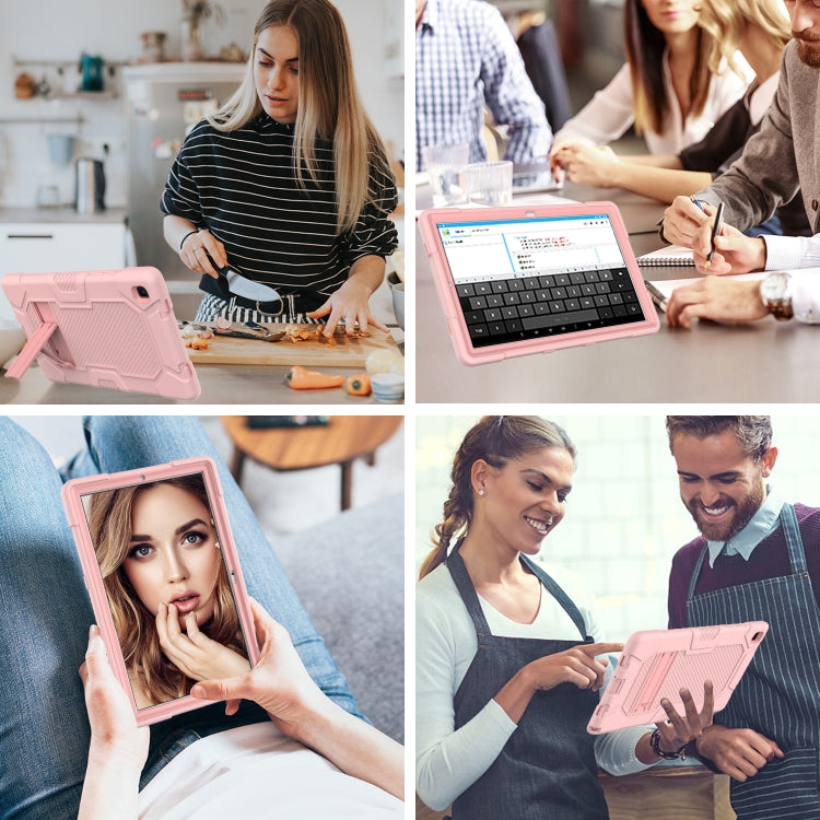 For Samsung Galaxy Tab A7 10.4 (2020) T500 / T505 Contrast Color Robot Shockproof Silicone + PC Protective Case with Holder(Rose Gold) - Other Galaxy Tab PC by buy2fix | Online Shopping UK | buy2fix