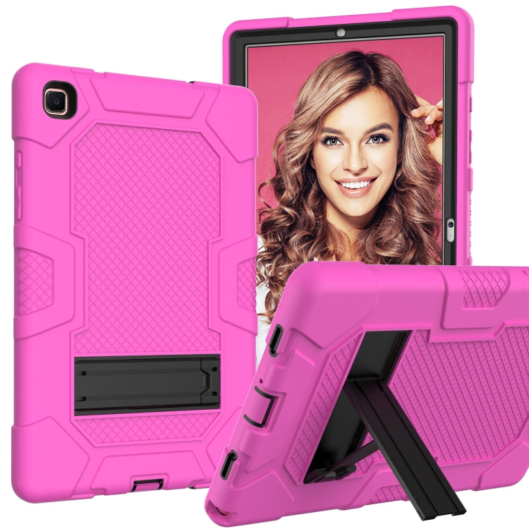 For Samsung Galaxy Tab A7 10.4 (2020) T500 / T505 Contrast Color Robot Shockproof Silicone + PC Protective Case with Holder(Rose Red Black) - Other Galaxy Tab PC by buy2fix | Online Shopping UK | buy2fix