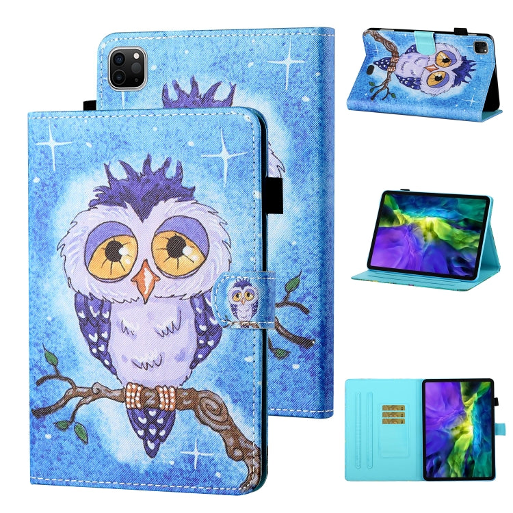 For iPad Pro 11 (2020) / (2018) Coloured Drawing Stitching Horizontal Flip Leather Tablet Case with Holder & Card Slot & Sleep / Wake-up Function(Blue Owl) - iPad Pro 11 (2020) Cases by buy2fix | Online Shopping UK | buy2fix
