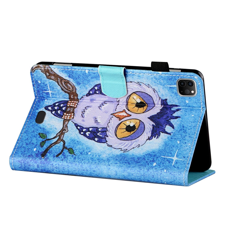 For iPad Pro 11 (2020) / (2018) Coloured Drawing Stitching Horizontal Flip Leather Tablet Case with Holder & Card Slot & Sleep / Wake-up Function(Blue Owl) - iPad Pro 11 (2020) Cases by buy2fix | Online Shopping UK | buy2fix