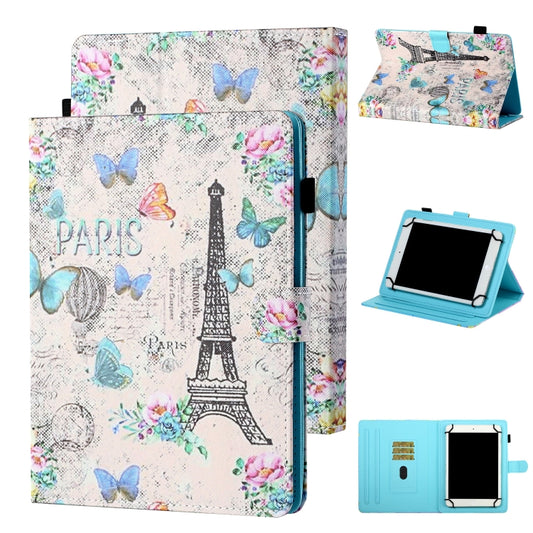 For 7 inch Tablet Universal Coloured Drawing Stitching Horizontal Flip Leather Case with Holder & Card Slot(Tower and Butterflies) - 7 inch by buy2fix | Online Shopping UK | buy2fix