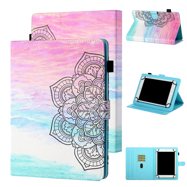 For 7 inch Tablet Universal Coloured Drawing Stitching Horizontal Flip Leather Case with Holder & Card Slot(Colorful Mandala) - 7 inch by buy2fix | Online Shopping UK | buy2fix