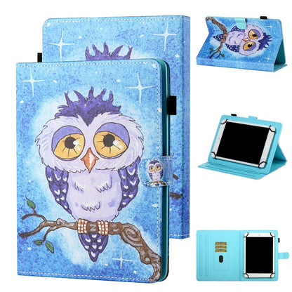 For 8 inch Tablet Universal Coloured Drawing Stitching Horizontal Flip Leather Case with Holder & Card Slot(Blue Owl) - 8 inch by buy2fix | Online Shopping UK | buy2fix
