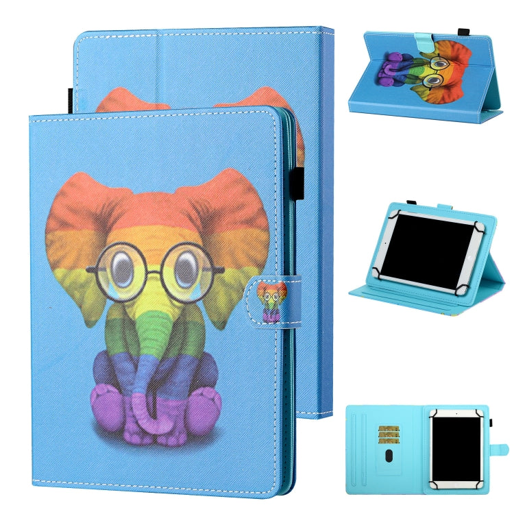 For 8 inch Tablet Universal Coloured Drawing Stitching Horizontal Flip Leather Case with Holder & Card Slot(Colorful Elephant) - 8 inch by buy2fix | Online Shopping UK | buy2fix