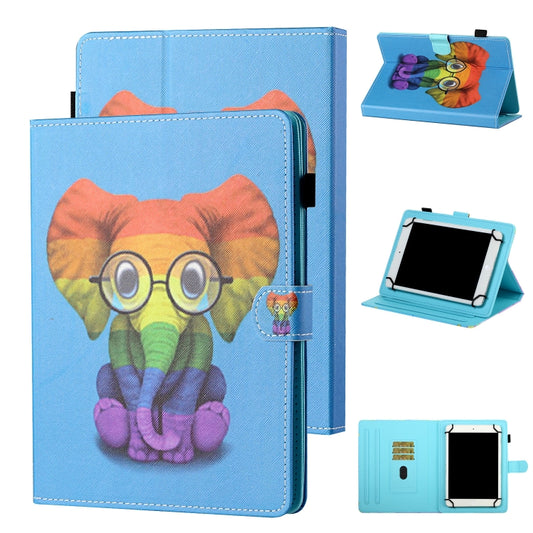 For 10 inch Tablet Universal Coloured Drawing Stitching Horizontal Flip Leather Case with Holder & Card Slot(Colorful Elephant) - 10 - 11 inch by buy2fix | Online Shopping UK | buy2fix