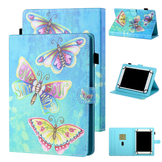 For 10 inch Tablet Universal Coloured Drawing Stitching Horizontal Flip Leather Case with Holder & Card Slot(Colorful Butterflies) - 10 - 11 inch by buy2fix | Online Shopping UK | buy2fix