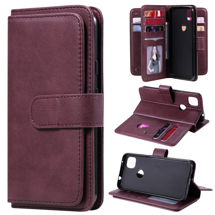 For Google Pixel 4a 4G Multifunctional Magnetic Copper Buckle Horizontal Flip Leather Case with Bracket & 10 Card Slots & Wallet & Photo Frame(Wine Red) - Google Cases by buy2fix | Online Shopping UK | buy2fix