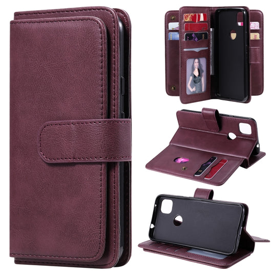 For Google Pixel 4a 4G Multifunctional Magnetic Copper Buckle Horizontal Flip Leather Case with Bracket & 10 Card Slots & Wallet & Photo Frame(Wine Red) - Google Cases by buy2fix | Online Shopping UK | buy2fix