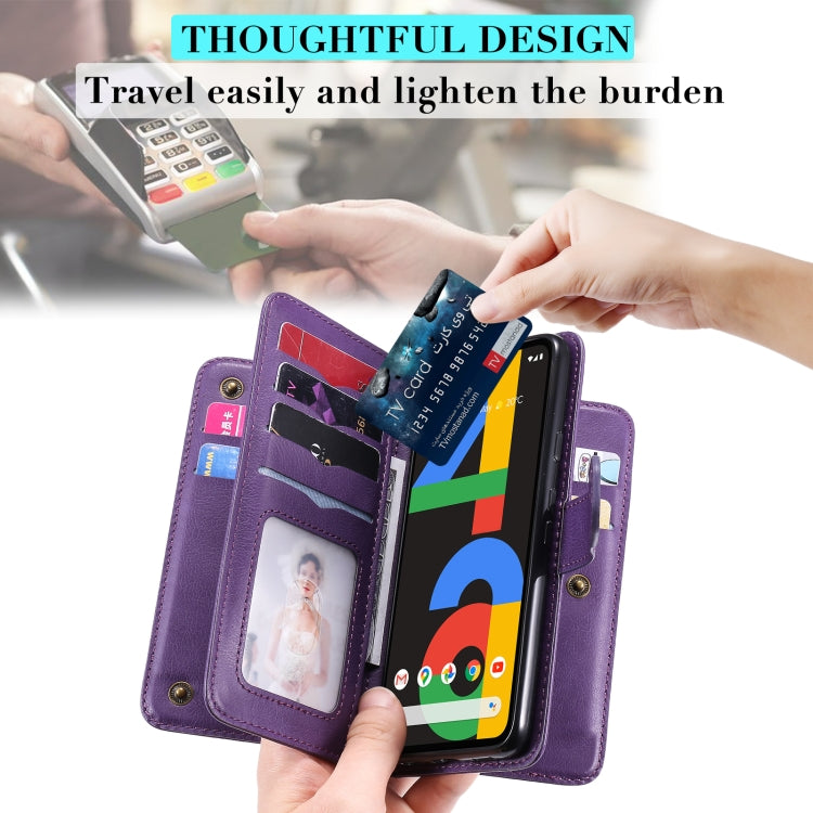 For Google Pixel 4a 4G Multifunctional Magnetic Copper Buckle Horizontal Flip Leather Case with Bracket & 10 Card Slots & Wallet & Photo Frame(Wine Red) - Google Cases by buy2fix | Online Shopping UK | buy2fix