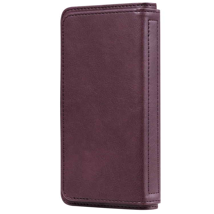 For Google Pixel 5 XL Multifunctional Magnetic Copper Buckle Horizontal Flip Leather Case with Bracket & 10 Card Slots & Wallet & Photo Frame(Wine Red) - Google Cases by buy2fix | Online Shopping UK | buy2fix
