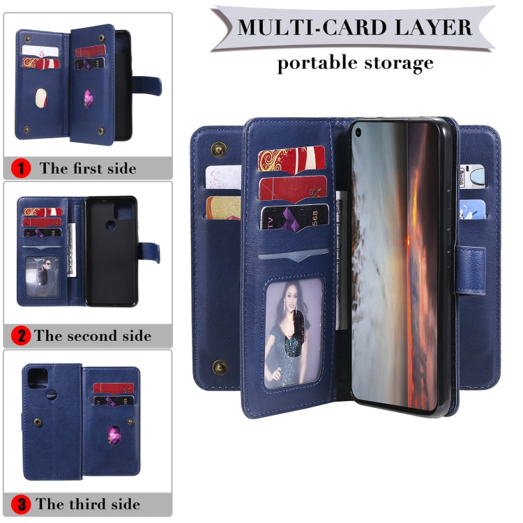 For Google Pixel 5 XL Multifunctional Magnetic Copper Buckle Horizontal Flip Leather Case with Bracket & 10 Card Slots & Wallet & Photo Frame(Wine Red) - Google Cases by buy2fix | Online Shopping UK | buy2fix