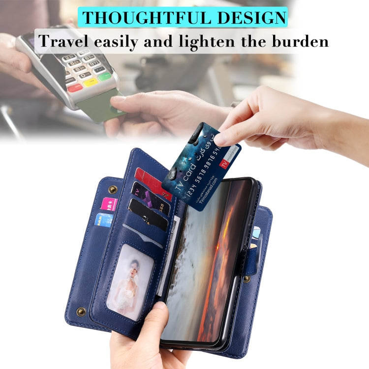 For Google Pixel 5 XL Multifunctional Magnetic Copper Buckle Horizontal Flip Leather Case with Bracket & 10 Card Slots & Wallet & Photo Frame(Dark Blue) - Google Cases by buy2fix | Online Shopping UK | buy2fix