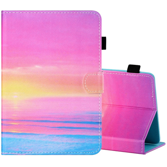 For 7 inch Tablet PC Universal Sewing Thread Horizontal Painted Flat Leather Case with Pen Cover & Anti Skid Strip & Card Slot & Holder(Sunrise) - 7 inch by buy2fix | Online Shopping UK | buy2fix