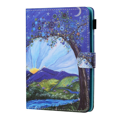For 7 inch Tablet PC Universal Sewing Thread Horizontal Painted Flat Leather Case with Pen Cover & Anti Skid Strip & Card Slot & Holder(Sunrise With Tree) - 7 inch by buy2fix | Online Shopping UK | buy2fix