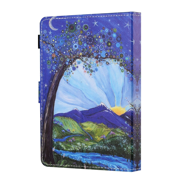 For 7 inch Tablet PC Universal Sewing Thread Horizontal Painted Flat Leather Case with Pen Cover & Anti Skid Strip & Card Slot & Holder(Sunrise With Tree) - 7 inch by buy2fix | Online Shopping UK | buy2fix