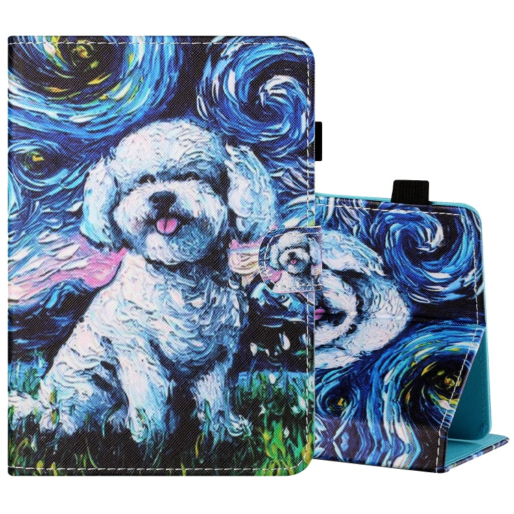 For 10 inch Tablet PC Universal Sewing Thread Horizontal Painted Flat Leather Case with Pen Cover & Anti Skid Strip & Card Slot & Holder(Oil Painting Dog) - 10 - 11 inch by buy2fix | Online Shopping UK | buy2fix