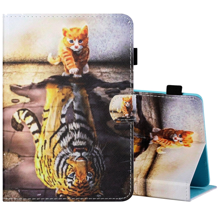 For 10 inch Tablet PC Universal Sewing Thread Horizontal Painted Flat Leather Case with Pen Cover & Anti Skid Strip & Card Slot & Holder(Cat And Tiger) - 10 - 11 inch by buy2fix | Online Shopping UK | buy2fix