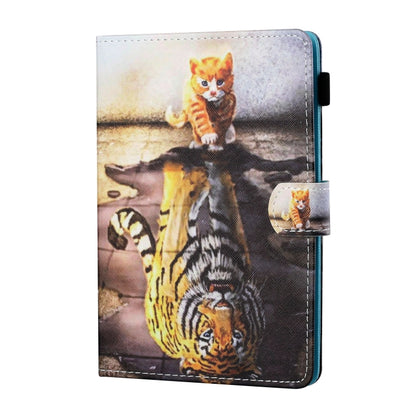 For 10 inch Tablet PC Universal Sewing Thread Horizontal Painted Flat Leather Case with Pen Cover & Anti Skid Strip & Card Slot & Holder(Cat And Tiger) - 10 - 11 inch by buy2fix | Online Shopping UK | buy2fix