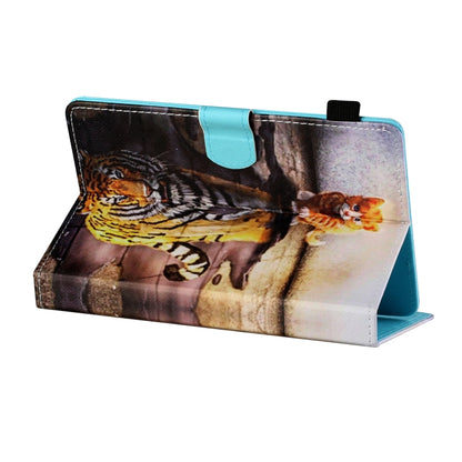 For 10 inch Tablet PC Universal Sewing Thread Horizontal Painted Flat Leather Case with Pen Cover & Anti Skid Strip & Card Slot & Holder(Cat And Tiger) - 10 - 11 inch by buy2fix | Online Shopping UK | buy2fix