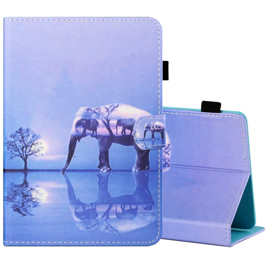 For 10 inch Tablet PC Universal Sewing Thread Horizontal Painted Flat Leather Case with Pen Cover & Anti Skid Strip & Card Slot & Holder(Tree And Elephant) - 10 - 11 inch by buy2fix | Online Shopping UK | buy2fix