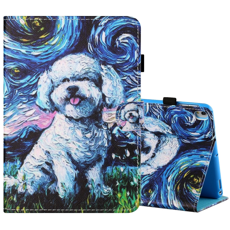 For iPad 10.2 / iPad Air 10.5 2019 Sewing Thread Horizontal Painted Flat Leather Case with Pen Cover & Anti Skid Strip & Card Slot & Holder & Sleep / Wake-up Function(Oil Painting Dog) - iPad 10.2 Cases by buy2fix | Online Shopping UK | buy2fix