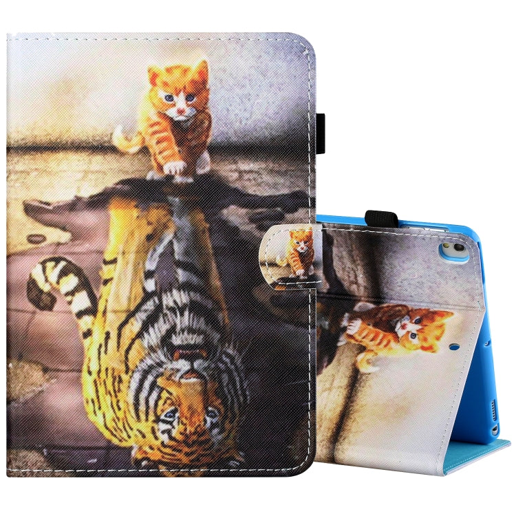 For iPad 10.2 / iPad Air 10.5 2019 Sewing Thread Horizontal Painted Flat Leather Case with Pen Cover & Anti Skid Strip & Card Slot & Holder & Sleep / Wake-up Function(Cat And Tiger) - iPad 10.2 Cases by buy2fix | Online Shopping UK | buy2fix