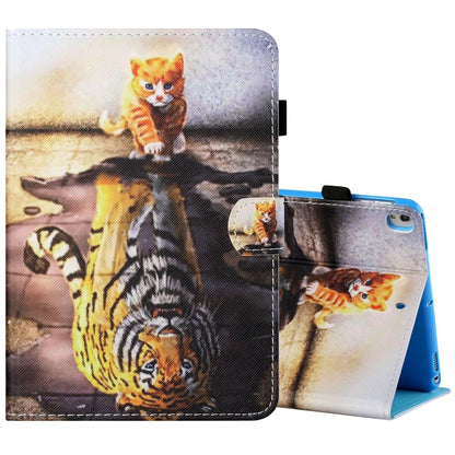 For iPad 10.2 / iPad Air 10.5 2019 Sewing Thread Horizontal Painted Flat Leather Case with Pen Cover & Anti Skid Strip & Card Slot & Holder & Sleep / Wake-up Function(Cat And Tiger) - iPad 10.2 Cases by buy2fix | Online Shopping UK | buy2fix