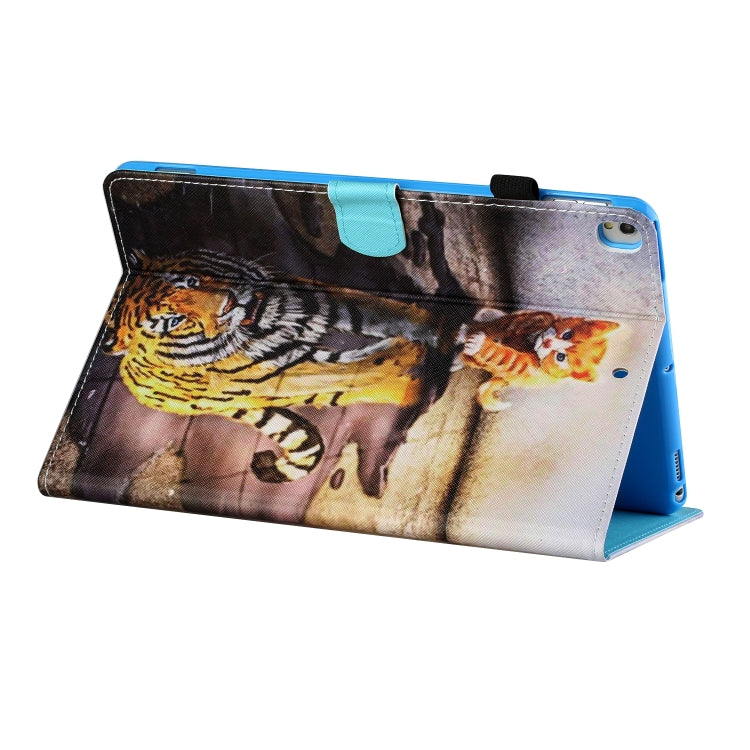 For iPad 10.2 / iPad Air 10.5 2019 Sewing Thread Horizontal Painted Flat Leather Case with Pen Cover & Anti Skid Strip & Card Slot & Holder & Sleep / Wake-up Function(Cat And Tiger) - iPad 10.2 Cases by buy2fix | Online Shopping UK | buy2fix