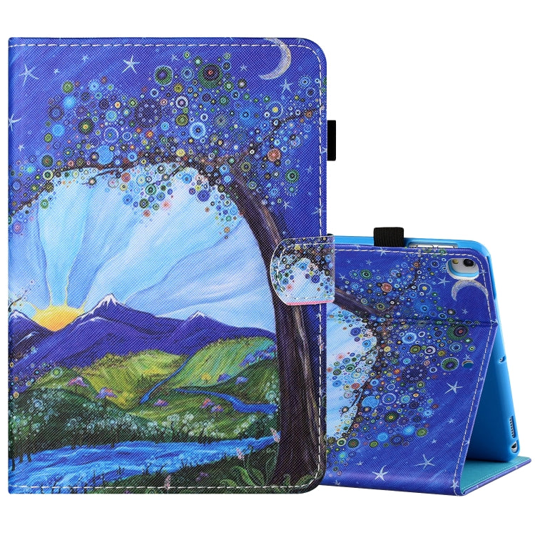 For iPad 10.2 / iPad Air 10.5 2019 Sewing Thread Horizontal Painted Flat Leather Case with Pen Cover & Anti Skid Strip & Card Slot & Holder & Sleep / Wake-up Function(Sunrise With Tree) - iPad 10.2 Cases by buy2fix | Online Shopping UK | buy2fix