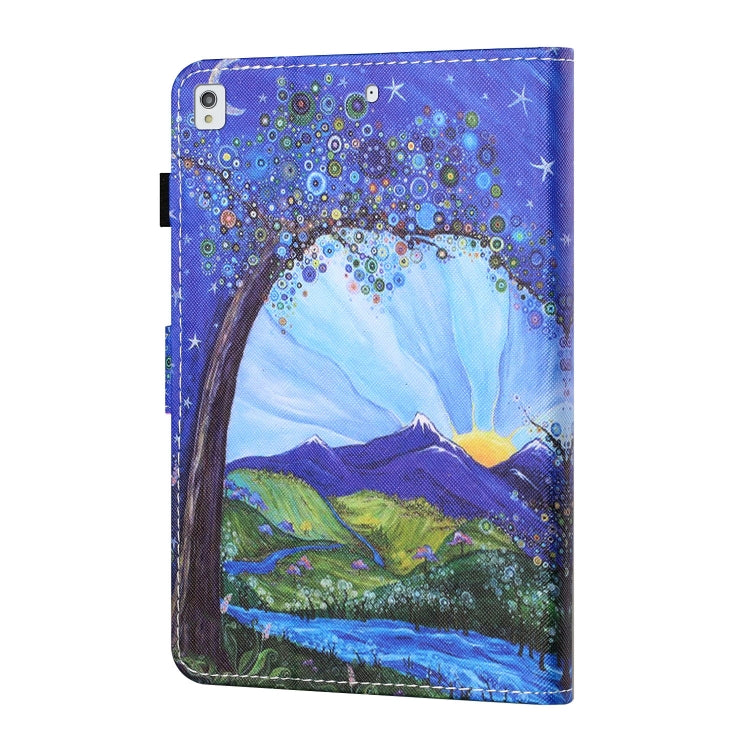 For iPad 10.2 / iPad Air 10.5 2019 Sewing Thread Horizontal Painted Flat Leather Case with Pen Cover & Anti Skid Strip & Card Slot & Holder & Sleep / Wake-up Function(Sunrise With Tree) - iPad 10.2 Cases by buy2fix | Online Shopping UK | buy2fix