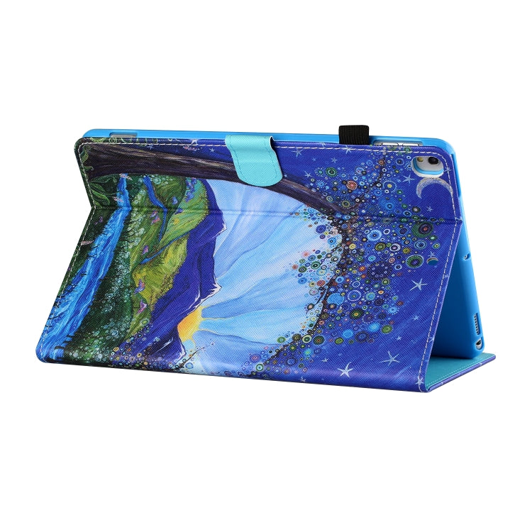 For iPad 10.2 / iPad Air 10.5 2019 Sewing Thread Horizontal Painted Flat Leather Case with Pen Cover & Anti Skid Strip & Card Slot & Holder & Sleep / Wake-up Function(Sunrise With Tree) - iPad 10.2 Cases by buy2fix | Online Shopping UK | buy2fix