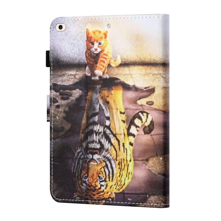 Sewing Thread Horizontal Painted Flat Leather Case with Pen Cover & Anti Skid Strip & Card Slot & Holder & Sleep / Wake-up Function For iPad Air(Cat And Tiger) - iPad Air (2019) Cases by buy2fix | Online Shopping UK | buy2fix