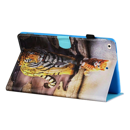Sewing Thread Horizontal Painted Flat Leather Case with Pen Cover & Anti Skid Strip & Card Slot & Holder & Sleep / Wake-up Function For iPad Air(Cat And Tiger) - iPad Air (2019) Cases by buy2fix | Online Shopping UK | buy2fix