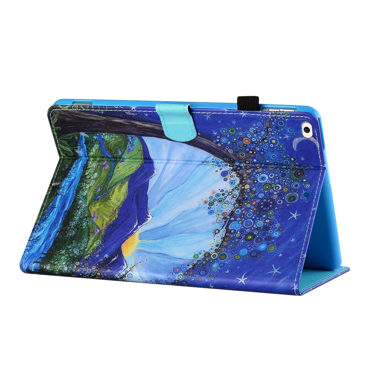 Sewing Thread Horizontal Painted Flat Leather Case with Pen Cover & Anti Skid Strip & Card Slot & Holder & Sleep / Wake-up Function For  iPad 9.7 (2018) / (2017)(Sunrise With Tree) - iPad Pro 9.7 inch Cases by buy2fix | Online Shopping UK | buy2fix