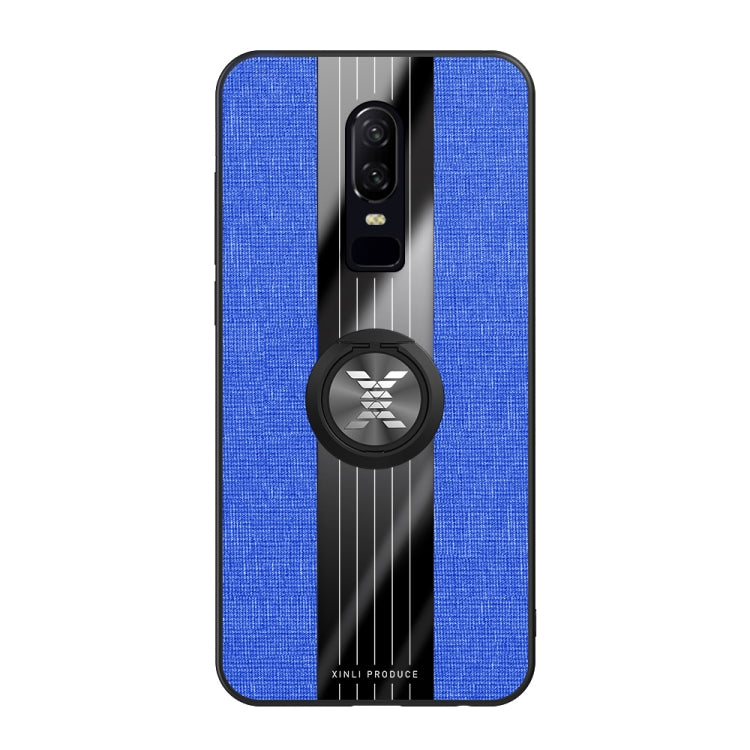 For OnePlus 6 XINLI Stitching Cloth Texture Shockproof TPU Protective Case with Ring Holder(Blue) - OnePlus Cases by XINLI | Online Shopping UK | buy2fix