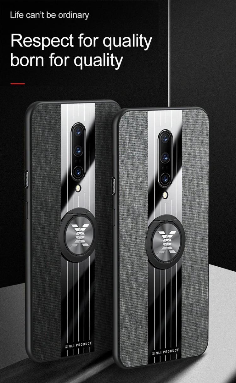 For OnePlus 7 Pro XINLI Stitching Cloth Texture Shockproof TPU Protective Case with Ring Holder(Blue) - OnePlus Cases by XINLI | Online Shopping UK | buy2fix