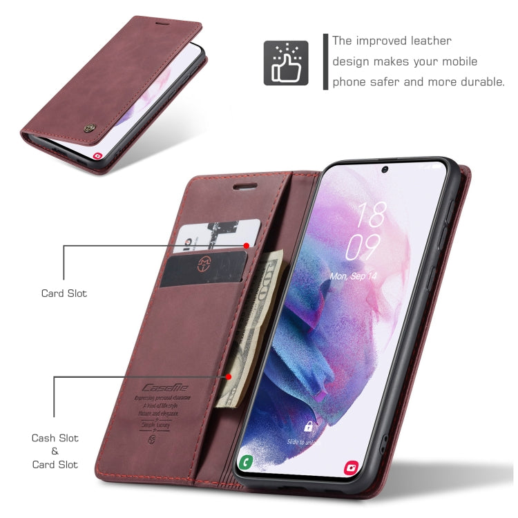 For Samsung Galaxy S21 5G CaseMe 013 Multifunctional Horizontal Flip Leather Case with Holder & Card Slot & Wallet(Wine Red) by CaseMe