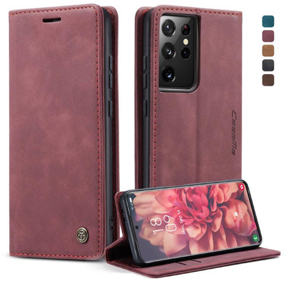 For Samsung Galaxy S21 Ultra 5G CaseMe 013 Multifunctional Horizontal Flip Leather Case with Holder & Card Slot & Wallet(Wine Red) by CaseMe