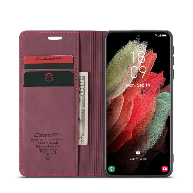 For Samsung Galaxy S21 Ultra 5G CaseMe 013 Multifunctional Horizontal Flip Leather Case with Holder & Card Slot & Wallet(Wine Red) by CaseMe