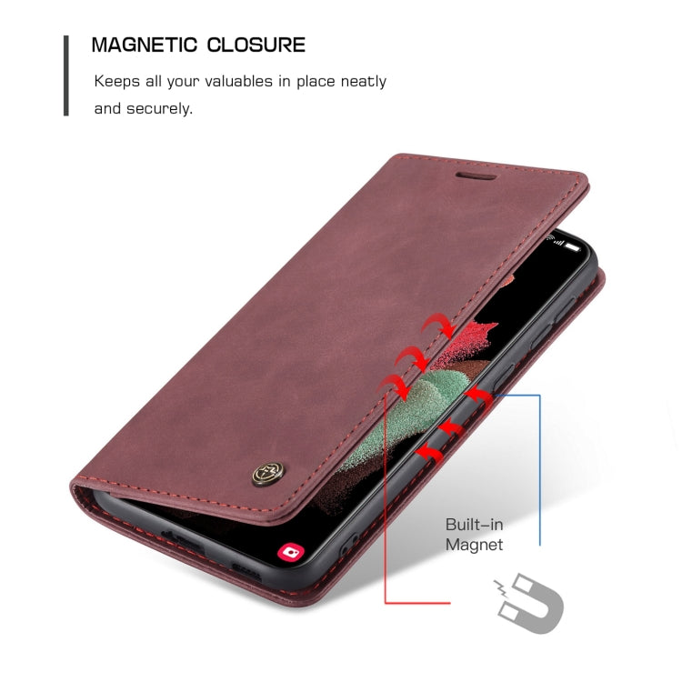 For Samsung Galaxy S21 Ultra 5G CaseMe 013 Multifunctional Horizontal Flip Leather Case with Holder & Card Slot & Wallet(Wine Red) by CaseMe