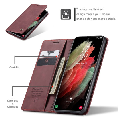 For Samsung Galaxy S21 Ultra 5G CaseMe 013 Multifunctional Horizontal Flip Leather Case with Holder & Card Slot & Wallet(Wine Red) by CaseMe