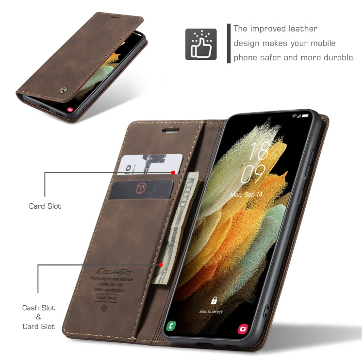 For Samsung Galaxy S21 Ultra 5G CaseMe 013 Multifunctional Horizontal Flip Leather Case with Holder & Card Slot & Wallet(Coffee) by CaseMe