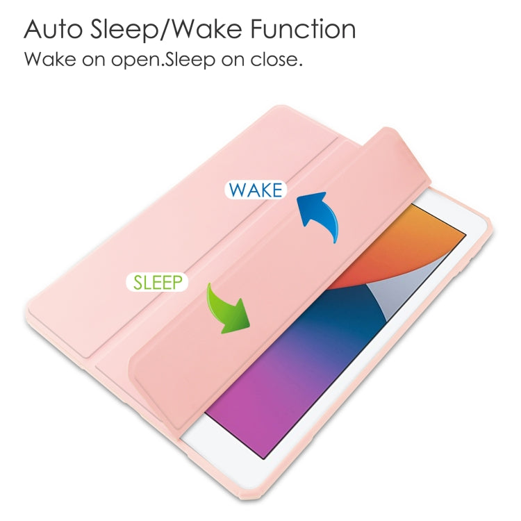 For iPad 10.2 2021 / 2020 / 2019 Transparent Acrylic + TPU Back Cover Horizontal Flip Leather Case with 3-folding Holder & Pen Holder & Sleep / Wake-up Function(Pink) - iPad 10.2 Cases by buy2fix | Online Shopping UK | buy2fix