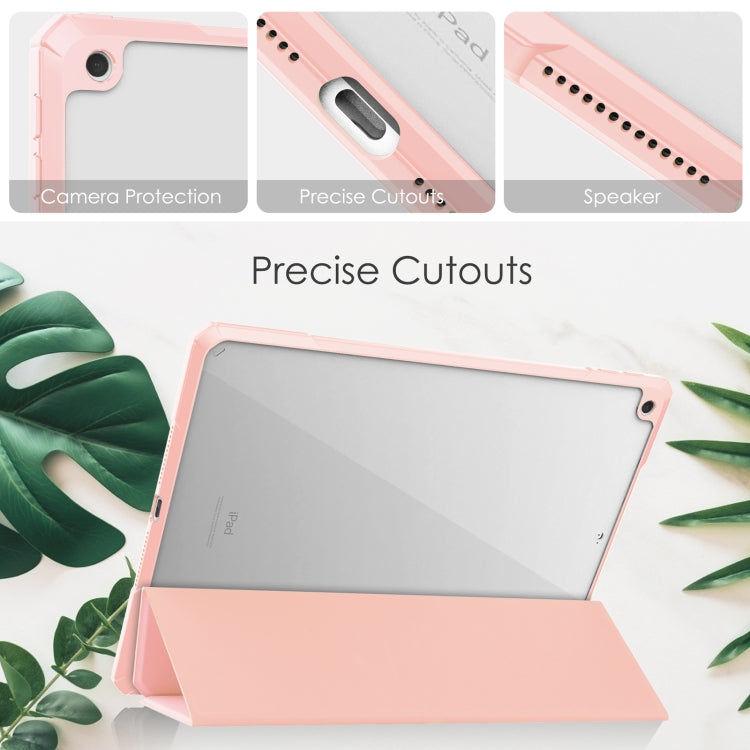 For iPad 10.2 2021 / 2020 / 2019 Transparent Acrylic + TPU Back Cover Horizontal Flip Leather Case with 3-folding Holder & Pen Holder & Sleep / Wake-up Function(Pink) - iPad 10.2 Cases by buy2fix | Online Shopping UK | buy2fix