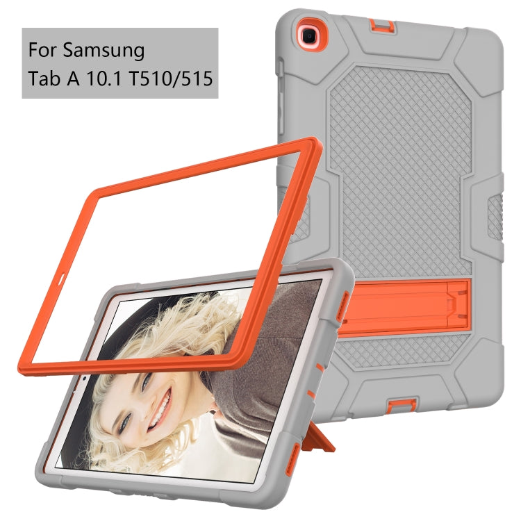 For Samsung Galaxy Tab A 10.1 (2019) / T510 Contrast Color Robot Shockproof Silicone + PC Protective Case with Holder(Grey Orange) - Tab A 10.1 (2019) T510 / T515 by buy2fix | Online Shopping UK | buy2fix