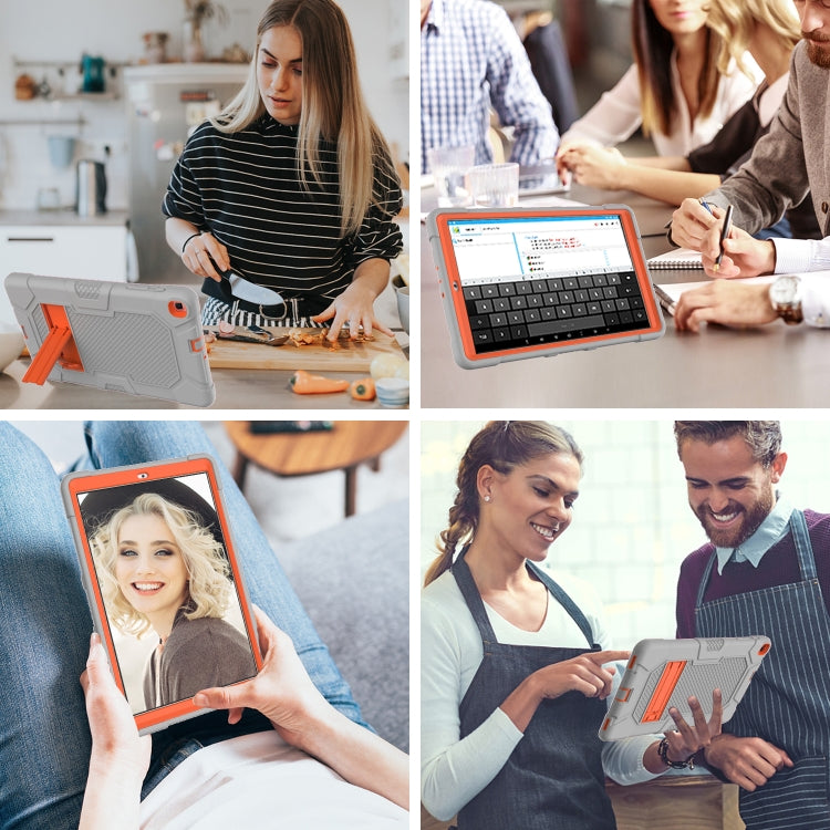 For Samsung Galaxy Tab A 10.1 (2019) / T510 Contrast Color Robot Shockproof Silicone + PC Protective Case with Holder(Grey Orange) - Tab A 10.1 (2019) T510 / T515 by buy2fix | Online Shopping UK | buy2fix