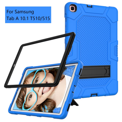 For Samsung Galaxy Tab A 10.1 (2019) / T510 Contrast Color Robot Shockproof Silicone + PC Protective Case with Holder(Blue Black) - Tab A 10.1 (2019) T510 / T515 by buy2fix | Online Shopping UK | buy2fix
