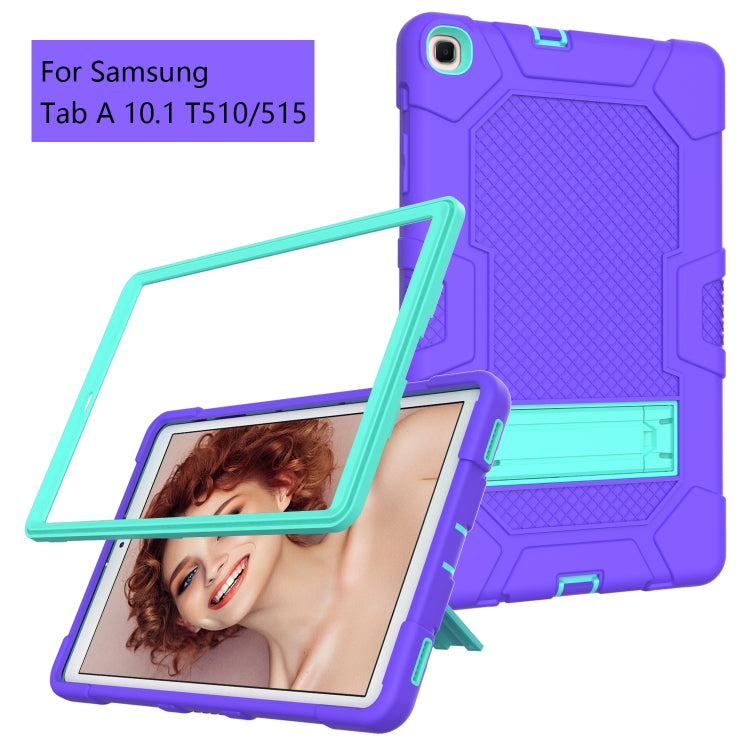 For Samsung Galaxy Tab A 10.1 (2019) / T510 Contrast Color Robot Shockproof Silicone + PC Protective Case with Holder(Purple Mint Green) - Tab A 10.1 (2019) T510 / T515 by buy2fix | Online Shopping UK | buy2fix