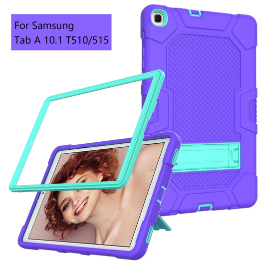For Samsung Galaxy Tab A 10.1 (2019) / T510 Contrast Color Robot Shockproof Silicone + PC Protective Case with Holder(Purple Mint Green) - Tab A 10.1 (2019) T510 / T515 by buy2fix | Online Shopping UK | buy2fix